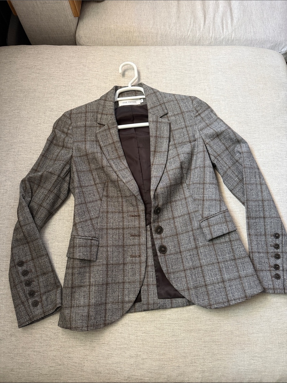 Anne Fontaine Gray Plaid Blazer with Brown Windowpane